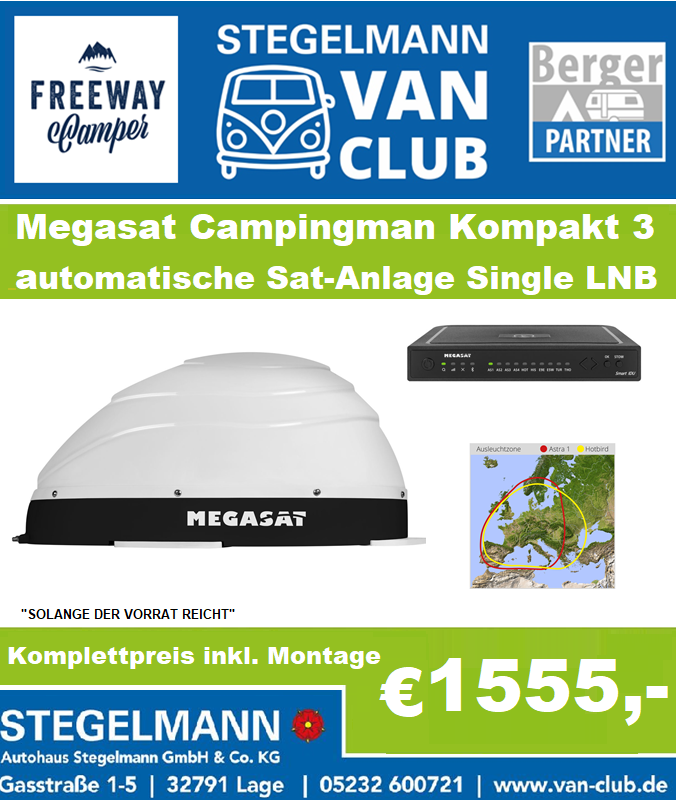 Sat-Anlage Megasat Campingman Kompakt 3 inkl. Montage "TOP PREIS"