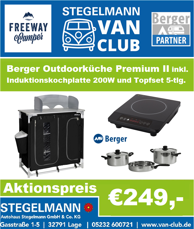 Berger Outdoorküche inkl. Induktionskochplatte und Topfset 5-tlg